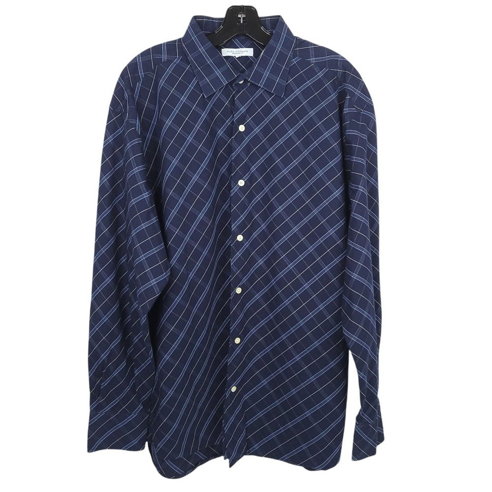 Alex Cannon Long Sleeve Button Up Shirt Mens Size XL Blue Plaid Spread Collar